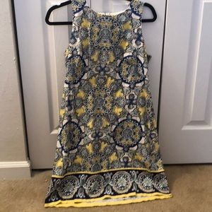 London Times Blue and Yellow Patterned Dress